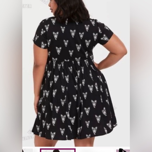 Torrid 1X Dress French Bulldog Print Skater Black Fit Flare Scoop Neck P… - Picture 2 of 9